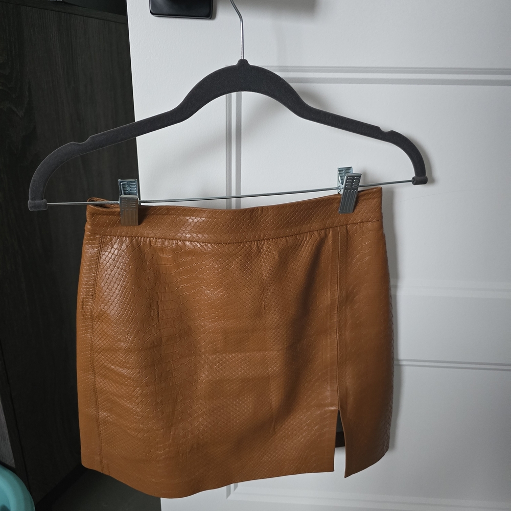 Tan Leather Mini Skirt